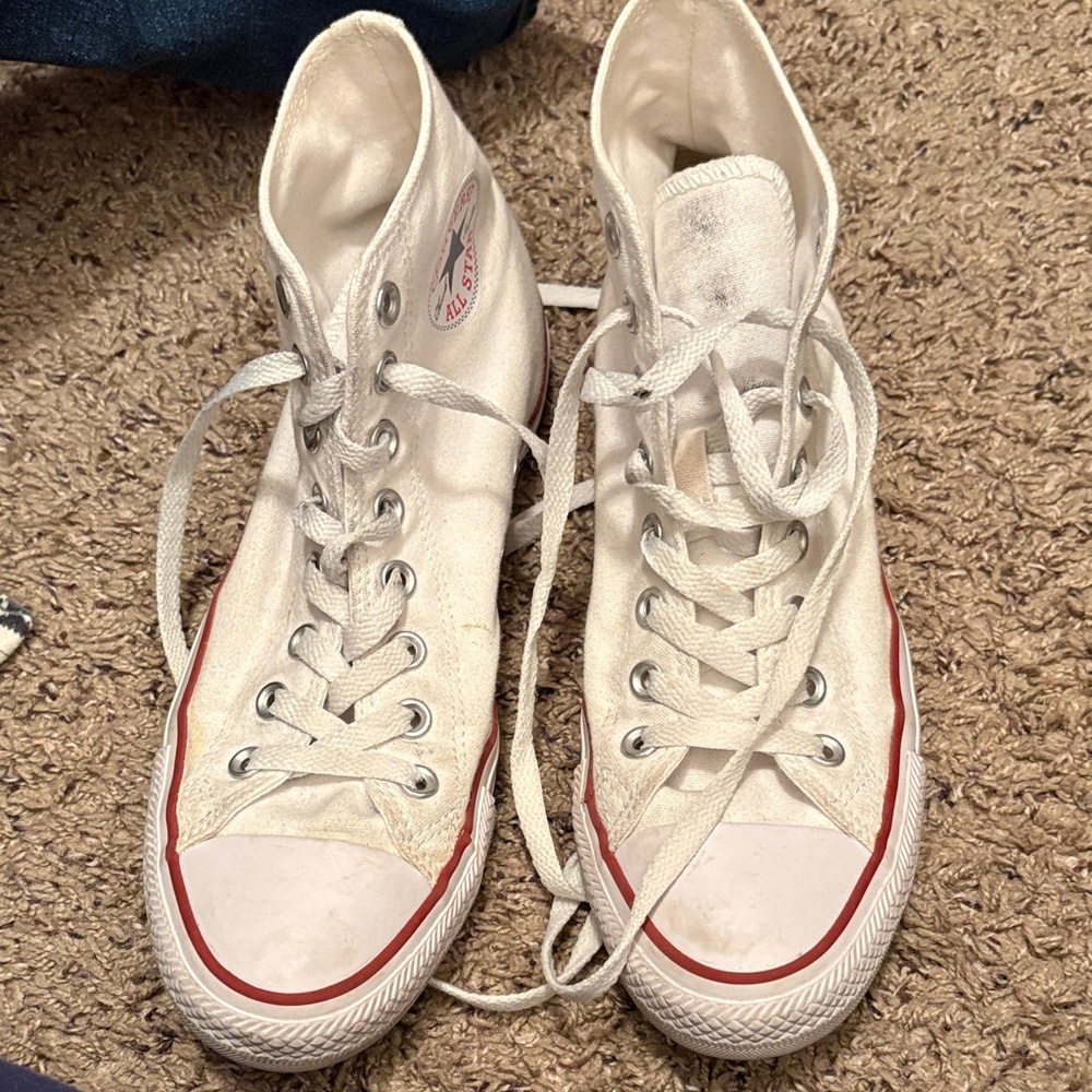 Converse Off-White High-Top Sneakers with Red Accents